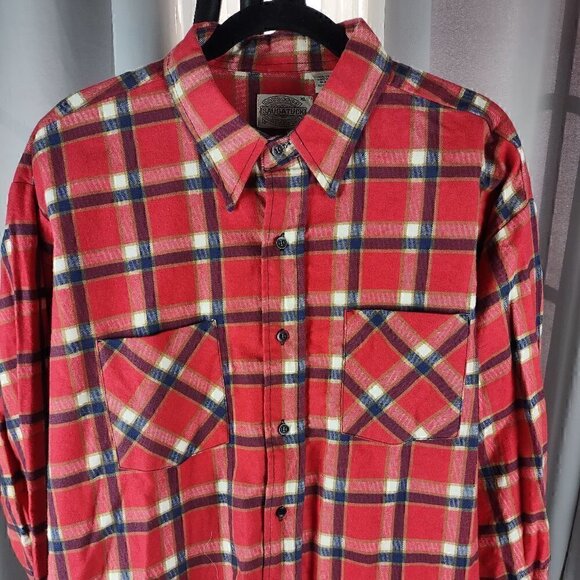 Saugatuck Mens 100% Cotton Red Long Sleeve Plaid Flannel Button Up Shirt Size XL - Picture 2 of 11